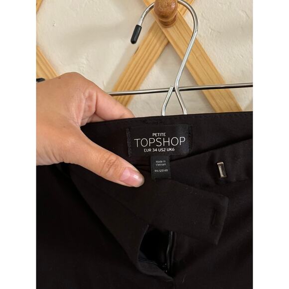Topshop Pants Women's 2 Petite Trousers Black Straight Leg Ankle Mid Rise - Picture 4 of 7
